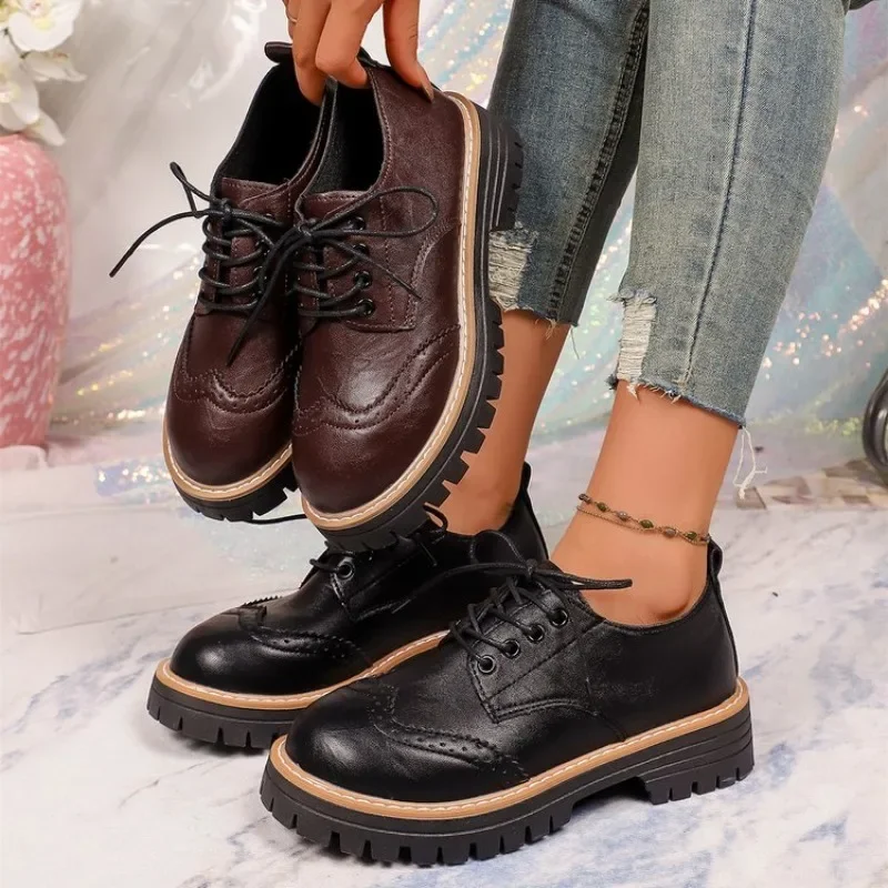 Oxford Lace Up Women - 여성 클래식 플랫폼 옥스포드 슈즈 스티치