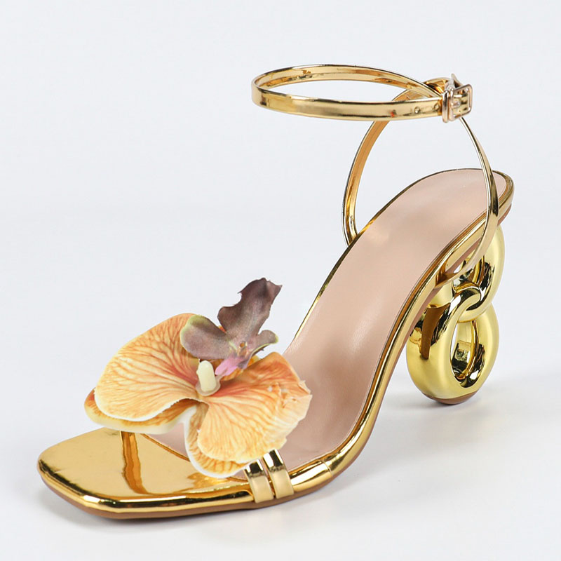 아네이케 황금색 오픈토 버클 스트랩 샌들 우아한 꽃 장 - Women'S Shoes Quality 리뷰 및 가격